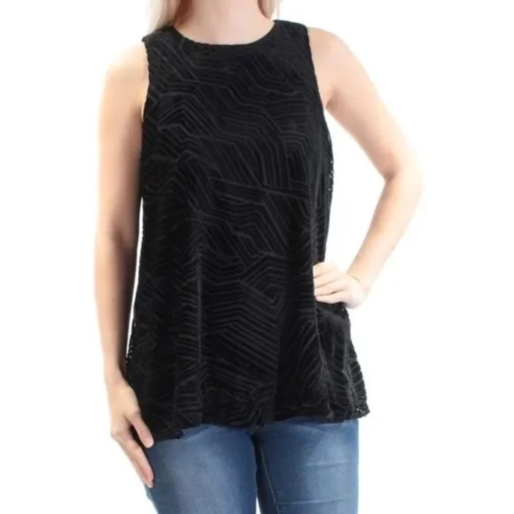 ALFANI Womens Black Velvet Geometric Sleeveless Top